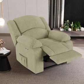 Poltrona do Papai Reclinável Sala de Cinema Madrid Power Touch Massagem USB Linho Bege G23 - Gran Belo