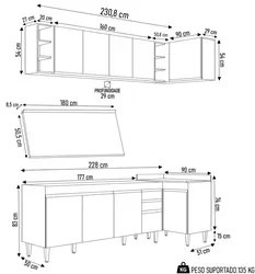 Armário de Cozinha Modulado de Canto Esquerdo 5 Peças CP53 Balcão com
