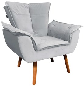 Poltrona Decorativa Pés Palito Charger Veludo Cinza G19 - Gran Belo