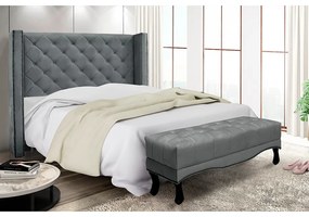 Cabeceira Cama Box King 195cm e Recamier Vicenza Veludo S04 - D'Rossi - Cinza