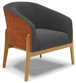 Poltrona Decorativa Base Madeira Stella PU Nozes/Bouclê D03 - D'Rossi - Grafite
