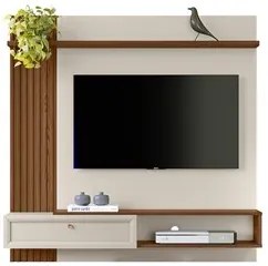 Painel Para TV 55 Polegadas Suspenso Ripado Jully L06 Freijó/Off White
