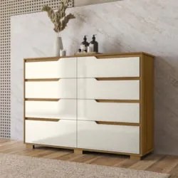 Cômoda Para Quarto 8 Gavetas 147cm Parma Z17 Freijó/Off White - Mpozen