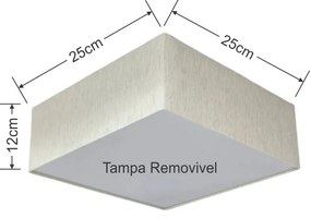 Plafon Quadrado Md-3000 Cúpula em Tecido 25x25x12cm Linho Bege - Bivolt