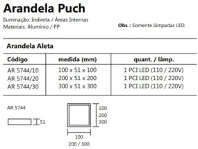 Arandela Puch Quadrada Interna 1Xpci Led 5W 10X5X10Cm | Usina 5744/10 (BT - Branco Texturizado, 110V)