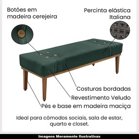 Recamier Decorativo 140cm Kors Veludo Pés de Madeira Verde Floresta G63 - Gran Belo