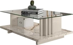 Mesa de Centro Decorativa Tampo em Vidro Gusmao MDP Calacata/OffWhite G97 - Gran Belo