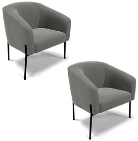 Poltrona Sala Decorativa Pé de Ferro Preto Kit 2 Stella Suede D03 - D'Rossi - Grafite