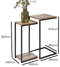Kit Mesas Laterais Industrial Aurora Demolição Preto - ADJ DECOR