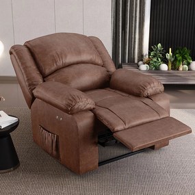 Poltrona do Papai Reclinável Sala de Cinema Madrid Power Touch Massagem USB PU Marrom Brilho G23 - Gran Belo