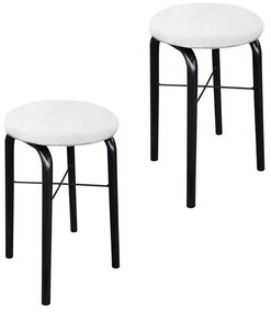 Kit 02 Banquetas Baixa Manu Suede - Branco