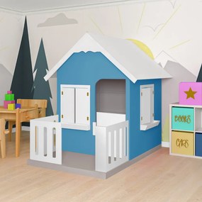 Casinha De Brinquedo Com Cercado Floreiros MDF Azul Claro/Branco L12 - Gran Belo