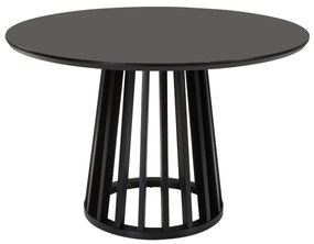 Mesa de Jantar Sydan Redonda Tampo Laqueado com Vidro Base Madeira Maciça Eucalipto Ripada