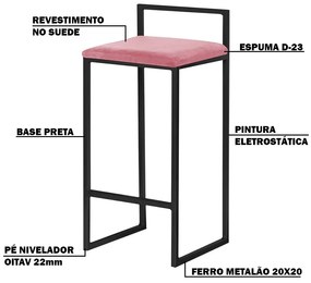 Banqueta Decorativa Jasmine Base Preto Suede Rosa G41 - Gran Belo
