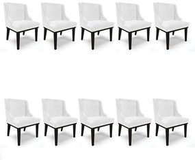 Cadeira Sala Jantar Kit 10 Liz Base Madeira Preto Sintético PU Preto D03 - D'Ross - Branco