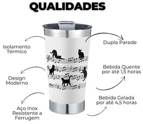 Copo Térmico Gato Musical Branco Com Tampa e Abridor Chopp