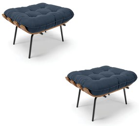 Kit 02 Puffs Costela Suede Base Metálica Preto - D'Rossi - Azul Marinho