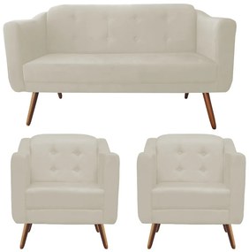 Kit 1 Namoradeira Bruna + 2 Poltronas Decorativa - Bege