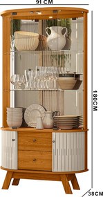 Cristaleira de Vidro com Led 91cm Sala de Jantar Zunari M20 - D'Rossi - Cinamomo e Off White