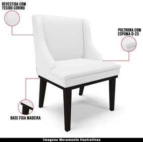Kit 2 Poltronas Decorativas Base Fixa de Madeira Firenze PU Branco Fosco/Preto G19 - Gran Belo