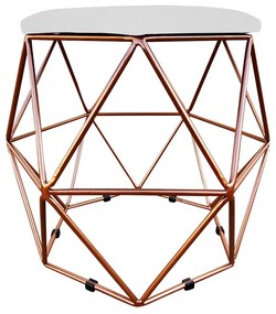 Puff Aramado Hexágono Decorativo Industrial Cobre com Sintético Branco D03 - D'Rossi