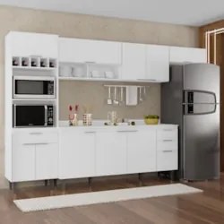 Armário de Cozinha Com Tampo CP04 310cm Pérola Branco Z34     - Mpozen