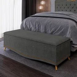 Calçadeira Baú Queen 160cm com Tachas Imperial J02 Linho Grafite - Mpo