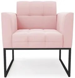 Poltrona Base Industrial Preto Kit 2 Ana Suede Rosa Bebê - Ibiza