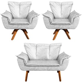 Sofá Namoradeira e 2 Poltronas Giratória MM30 Opala Corano - Branco