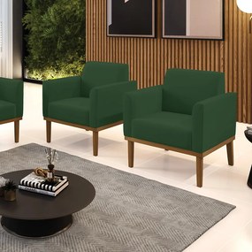 Kit 2 Poltronas Decorativas Isabella Pés Fixo em Madeira Castanho Veludo Verde Esmeralda G19 - Gran Belo