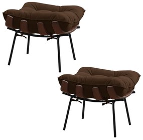 Kit 2 Puffs Decorativos Sala de Estar Abel Base de Madeira Preto Suede Marrom G41 - Gran Belo