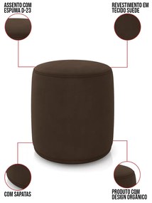 Puff Redondo Orgânico para Sala Malu Suede M11 - D'Rossi - Marrom