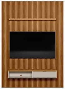 Painel para TV até 75 Polegadas Ripado Marisa com Nicho Bancada Nature e Off White 180x250 cm L04 - D'Rossi