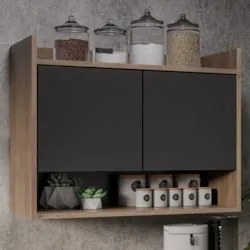 Armário de Cozinha Aéreo 71cm 2 Portas 1 Nicho Ceci Z34 Freijó/Preto -