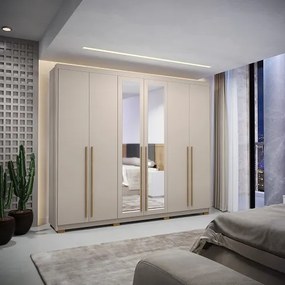 Guarda Roupa Com Espelho Dubai Majestic 6 Portas e 3 Gavetas Fendi - Vila Rica Móveis