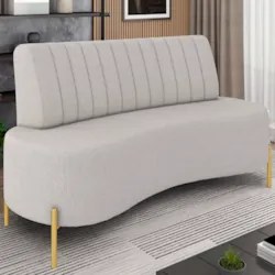 Sofá 2 Lugares 135cm Pés Aço Dourado Tamar Linho Areia Z08  - Mpozenat
