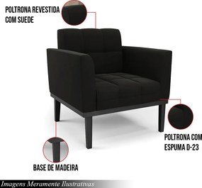 Kit 2 Poltronas Decorativas Karen Pés Fixo em Madeira Preto Suede Preto G19 - Gran Belo
