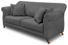 Sofá Decorativo 220cm 3 Lugares com 4 Almofadas Armstrong Suede Cinza G63 - Gran Belo