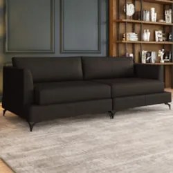 Sofá 2 Lugares Living 190cm Pé Ferro Soren Couro Marrom Z55 - Mpozenat