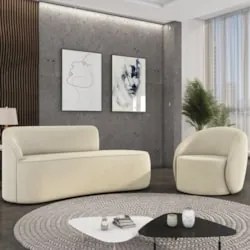 Sofá 3 Lugares 180cm Wendi e Poltrona Steve Suede Bege I01 - Mpozenat