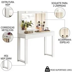 Penteadeira Camarim Escrivaninha Gala Branco - Mobler