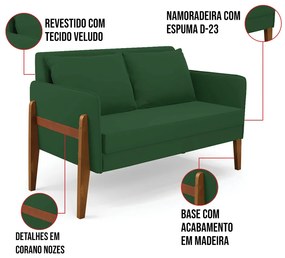 Sofá Namoradeira Lana Veludo Base de Madeira D03 - D'Rossi - Verde