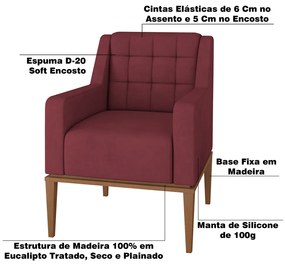 Poltrona Decorativa Sala de Estar Madonna Suede Bordô G52 - Gran Belo