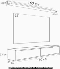 Rack TV 65 Pol. Suspenso 160cm 2 Portas Lila Cinamomo Z49   - Mpozenat