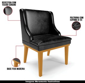 Kit 3 Cadeiras Decorativas Sala de Jantar Base Fixa de Madeira Firenze PU Preto Brilho/Castanho G19 - Gran Belo