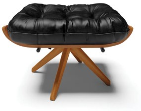 Puff Giratório Costela Sintético PU Preto Base de Madeira MA30 M11 - D'Rossi