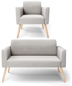 Sofá Namoradeira com Poltrona Pés Palito Natural Marisa Veludo D03 - DRossi - Cinza