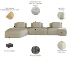 Sofá Ilha Com Chaise 449cm Living Moby Boucle Creme Z08 - Mpozenato