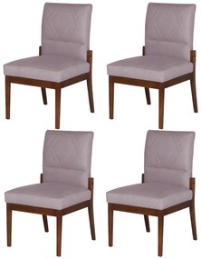 Conjunto 4 Cadeiras De Jantar Aurora Base Madeira Maciça Estofada Suede Crepe