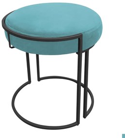 Puff Redondo Base Industrial Preto Kit 2 Love Suede - Azul Turquesa